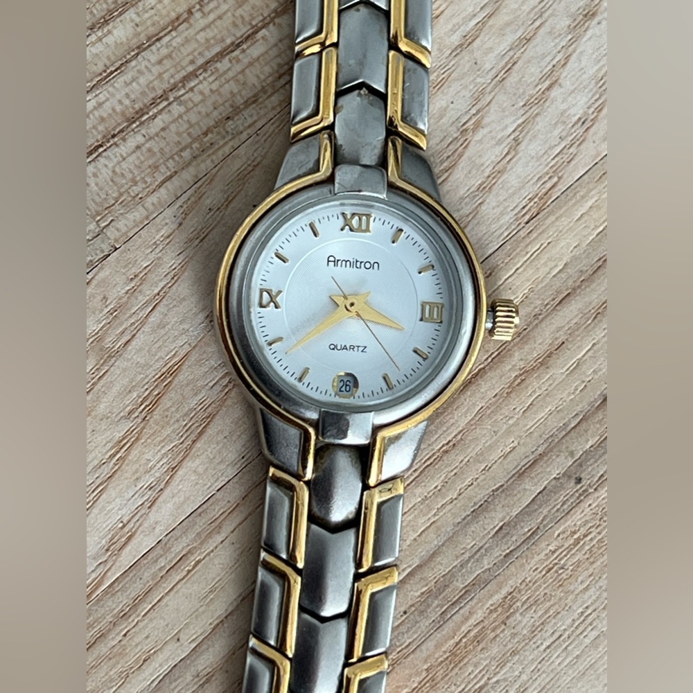 Armitron Ladies Watch Two Tone Bracelet and Case White Dial Date Window